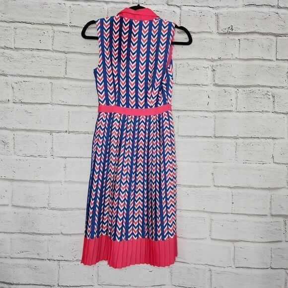 Modcloth Women's Just My Typist Pink Blue Print Sleeveless Collared Dress Sz XS - Picture 2 of 14